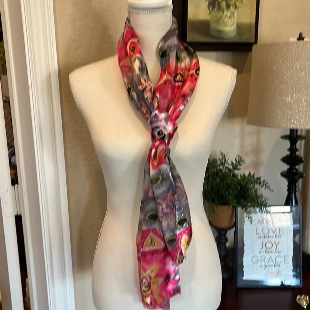 Pink and Black Yellow Bright Vibrant Scarf Barbie Pink Semi Sheer